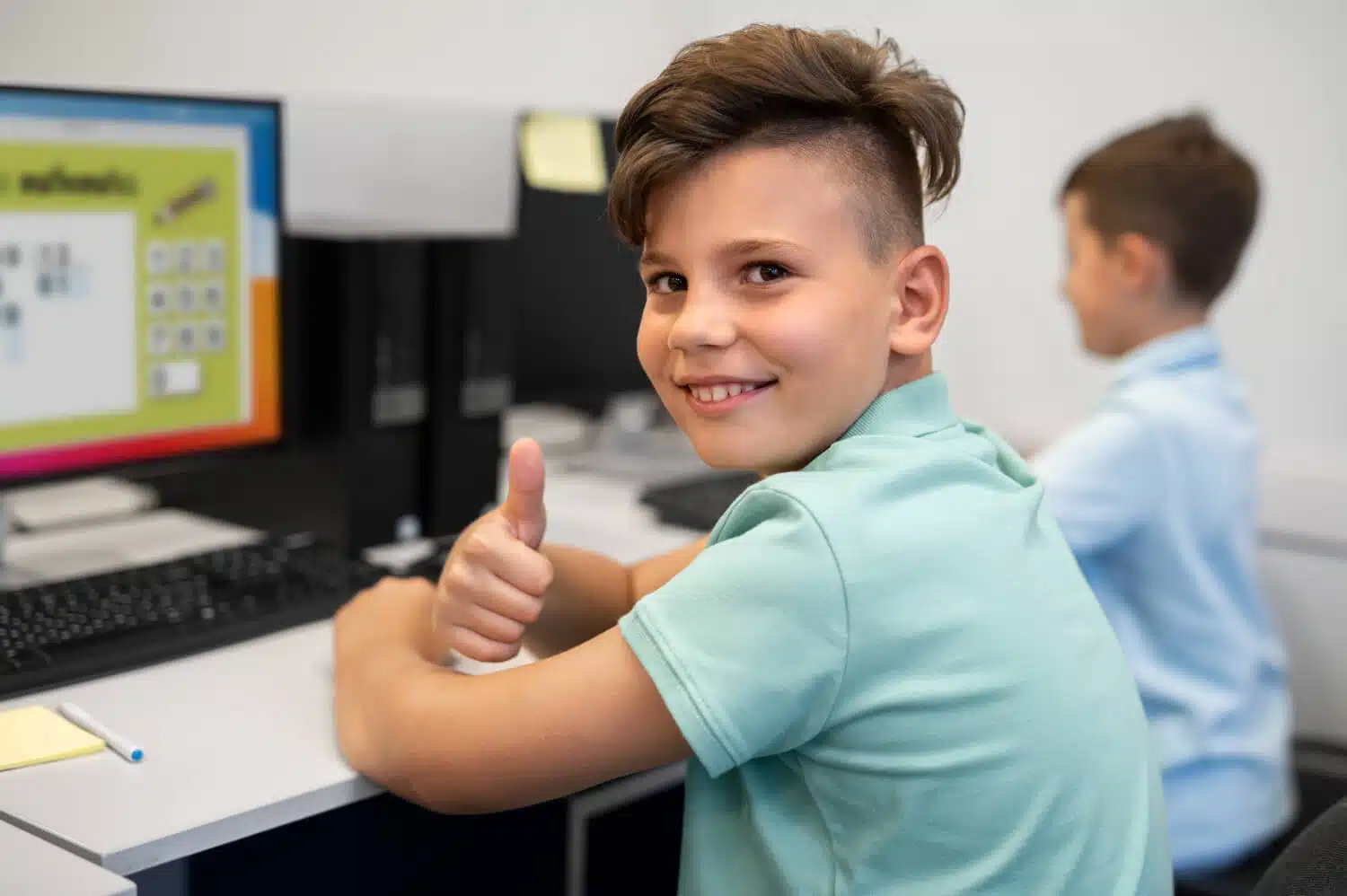 Criança aprendendo ética na programação em um ambiente de aprendizado